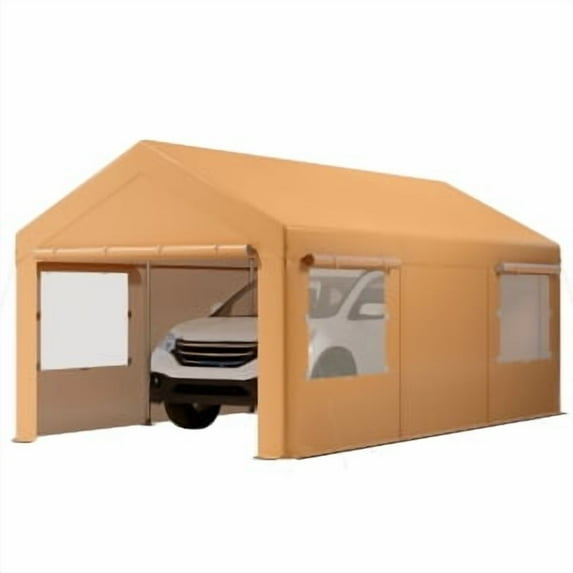Rugerasy 10x20FT Carport, Car Canopy with Side Wall for Car and Bike, Yellow