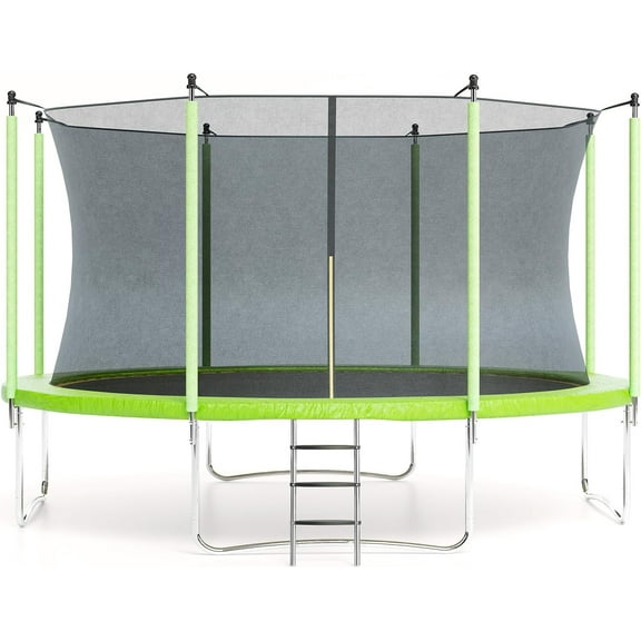 Rugerasy 12FT Trampoline for Kids/Adults,with Safety Enclosure&Ladder,Recreational Trampolines,Outdoor Bounce,Green