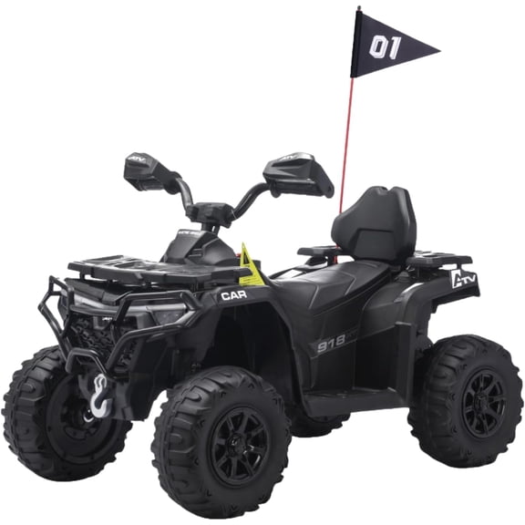 Rugerasy 12V 4 Wheeler ATV,Ride on Eletric Motorcycle, 2-Seater Electric Vehicle Toy Car with High&Low Speed, Music, Led Lights for 3-8 Years,Black