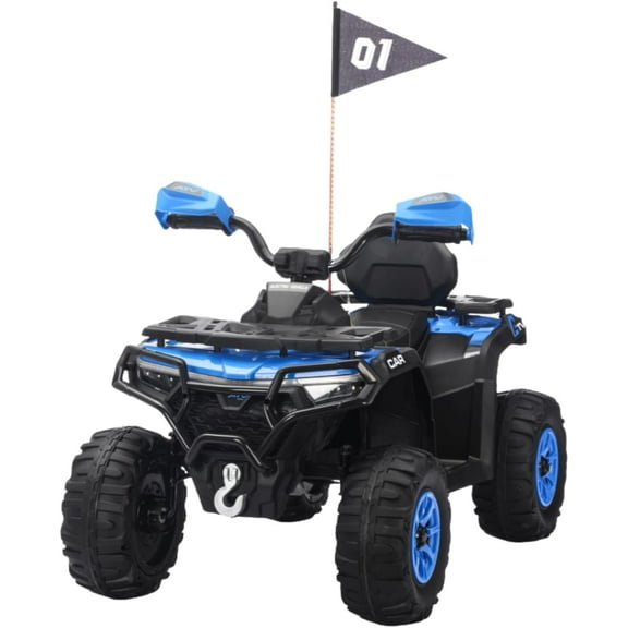 Rugerasy 12V 4 Wheeler ATV,Ride on Eletric Motorcycle, 2-Seater Electric Vehicle Toy Car with High&Low Speed, Music, Led Lights for 3-8 Years,Blue