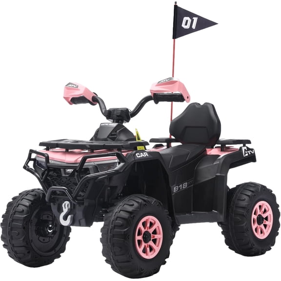 Rugerasy 12V 4 Wheeler ATV,Ride on Eletric Motorcycle, 2-Seater Electric Vehicle Toy Car with High&Low Speed, Music, Led Lights for 3-8 Years,Pink