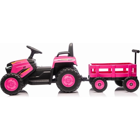 Rugerasy 12V Ride on Tractor with Detachable Garden Cart,Electric Vehicle Remote Control with Trailer for Ages 3–8,Max Load 66 Lbs,Up to 2.5 Mph,Battery-Powered 8-Wheel,Pink