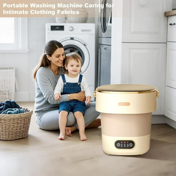 Rugerasy 13L Mini Portable Washing Machine and Dryer, Mini Washer Portable Washing Machine Fully Automatic 3 Cleaning Modes Collapsible Washer for RV Travel Hotel Laundry,Beige