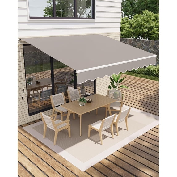 Rugerasy 13x10FT Retractable Awning,Waterproof Patio Awning,Sun Shade Awning with Manual Crank Handle,Aluminum Frame for Deck,Gray