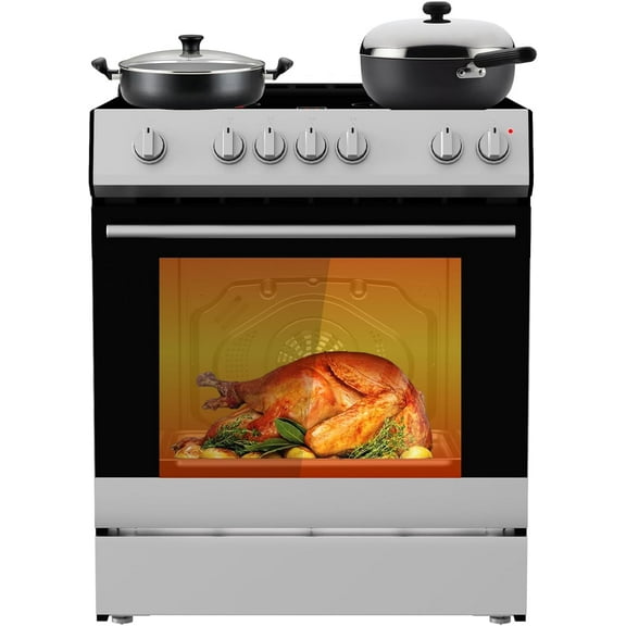 Rugerasy 1Pcs Stainless Steel 30" Freestanding Electric Range Oven (Knob),Silver