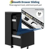 Rugerasy 2-Drawer File Cabinet On Wheels, Under Desk Metal Rolling Filing Cabinets with Lock, Small Rolling File Storage for Home Office Organizer Letters/Legal/A4,Black