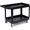 thumbnail image 1 of Rugerasy 2-Shelf Large Heavy Duty PP Service Cart 45.7x25.6 Inch, Rolling Utility Cart with 360° Swivel Wheels, 550LBS, Oversize Shelf, Storage Handle, for Warehouse, Black, 1 of 9