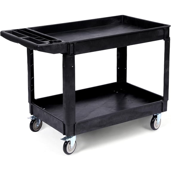 Rugerasy 2-Shelf Large Heavy Duty PP Service Cart 45.7x25.6 Inch, Rolling Utility Cart with 360° Swivel Wheels, 550LBS, Oversize Shelf, Storage Handle, for Warehouse, Black