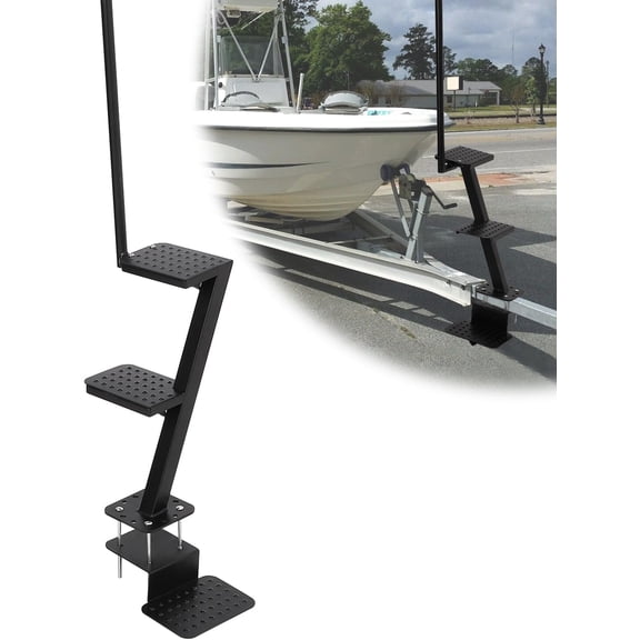 Rugerasy 2-Step Heavy-Duty Boat Trailer Steps with Handle,Non-Slip Aluminum Platform,Fit for Trailer Tongue Access,400 lb Weight Capacity,Easy Bolt-On Installation for Safe Boarding,2-Step