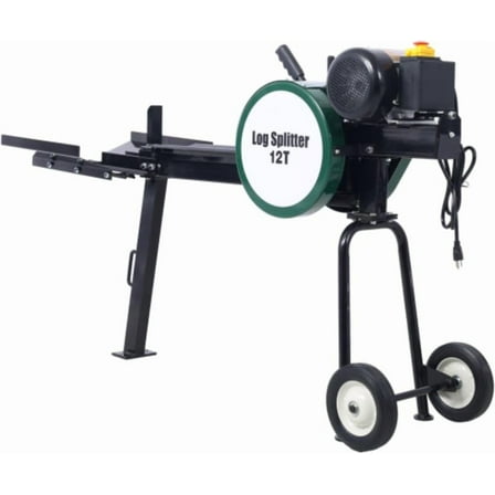 Rugerasy 20-inch 12 Ton Electric Log Splitter,2HP 16A Double Flywheel Electric Firewood Splitting Machine Portable Electric Wood Splitter for Forestry Harvesting,Green