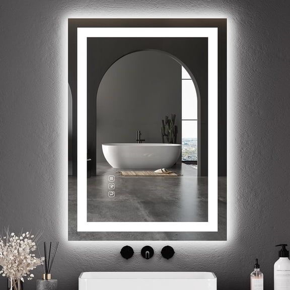 Rugerasy 20x28 LED Bathroom Mirror with Lights,Wall Mounted Vanity Mirror with Front & Backlight,Dimmable Color Temperature,Frameless Aluminum,No Magnifying Mirror