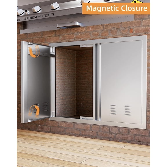 Rugerasy 21w x 42h Inch Outdoor Doors,Double Doors Stainless Steel BBQ Access Door with Detachable Handles&Vents,for Outdoor Kitchen