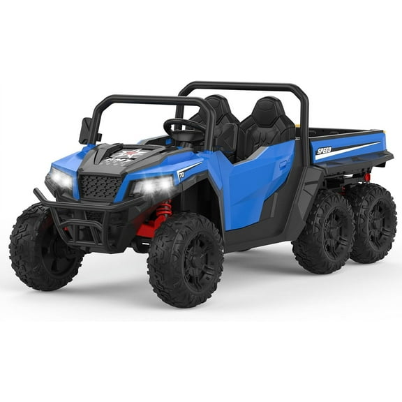 Rugerasy 24V 4WD 6-Wheel Electric Ride On Dump Truck,with Remote Control,2 Seater Dump Truck Toy,Includes Interactive Shovel,Dump Bed,LED Lights & Music Player for Big Ages 3+,Blue