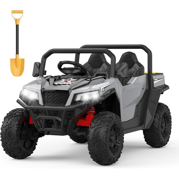 Rugerasy 24V 4WD Ride On Dump Truck with Remote Control, 2 Seater, Gray