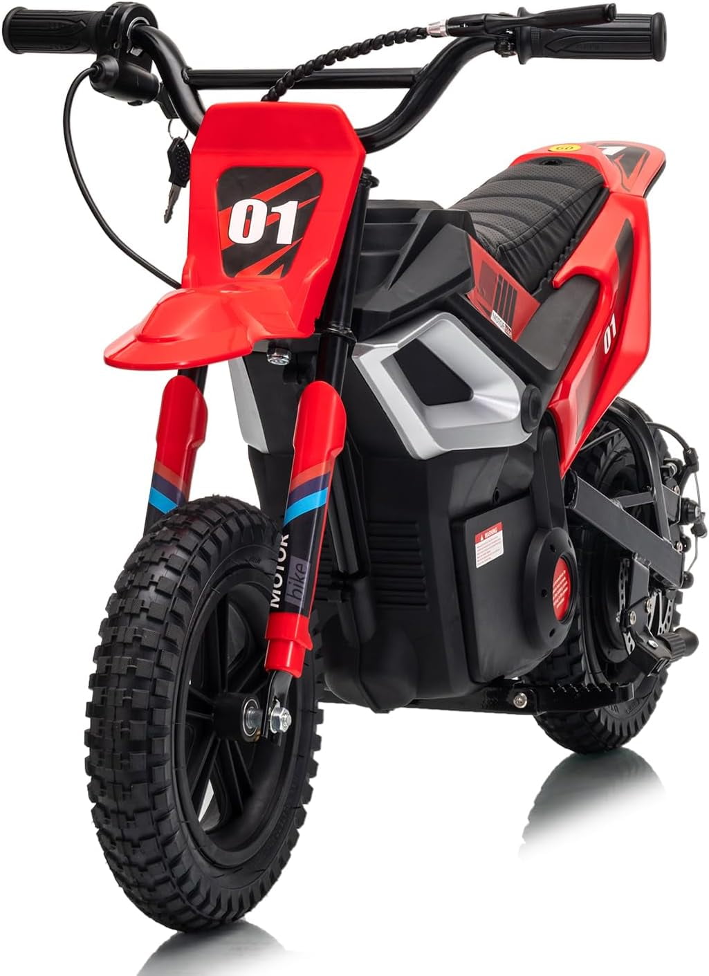 Rugerasy 24V Electric Dirt Bike,Ride on Motorcycle with Rear Wheel Suspension,12 Miles Range,Twist Grip Throttle,Rubber Tire,Birthday & Xmas Gifts,Red