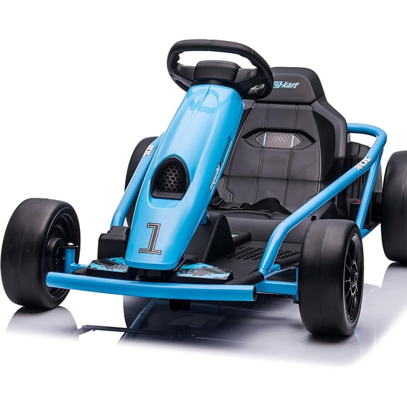 Rugerasy 24V Ride On Go Kart Toy,High Speed 8.1MPH Drifting Car with 2x300W Motors,Full Metal Frame,Music,Power Display,Max Load 155Lbs Racing for 8-12 Years,Blue