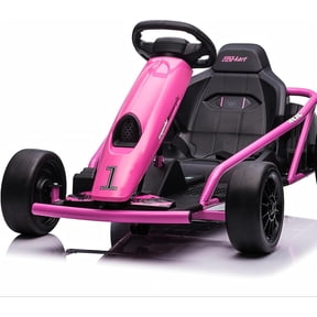 Rugerasy 24V Ride On Go Kart Toy,High Speed 8.1MPH Drifting Car with 2x300W Motors,Full Metal Frame,Music,Power Display,Max Load 155Lbs Racing for 8-12 Years,Rose Red