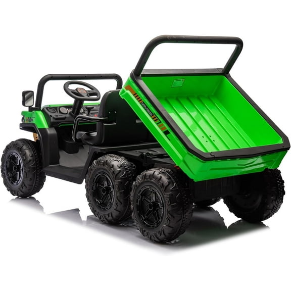 Rugerasy 24V Ride On Truck with Electric Dump Bed, 2 Seater Ride On Dump Truck Car with Parent Remote Control, 4WD Electric UTV with Music Player, Shovel, Led Lights,Green