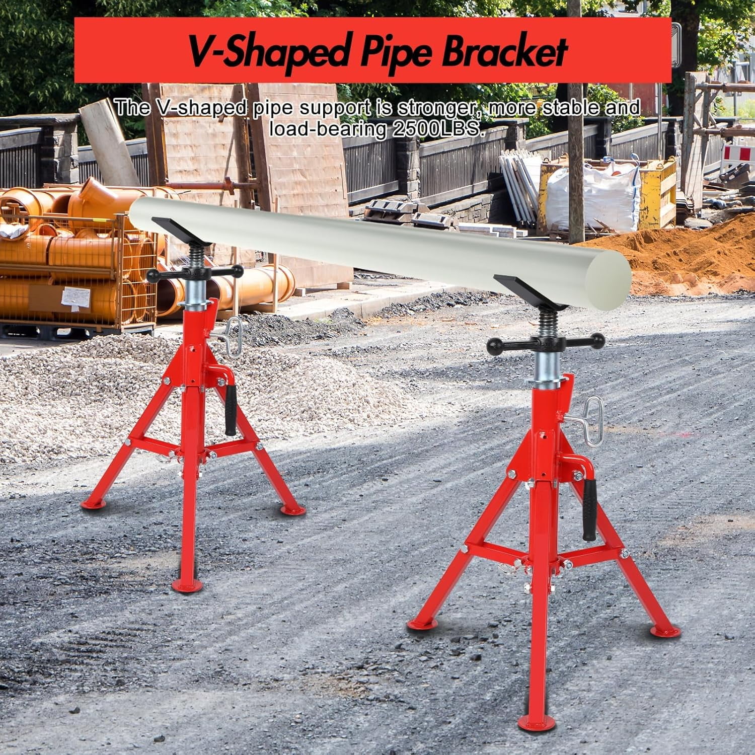 Rugerasy 2500 LB Heavy-Duty V-Head Pipe Jack Stand,28-52" Adjustable Height,Load Capacity,Foldable & Portable for Pipefitters,Welding & Threading