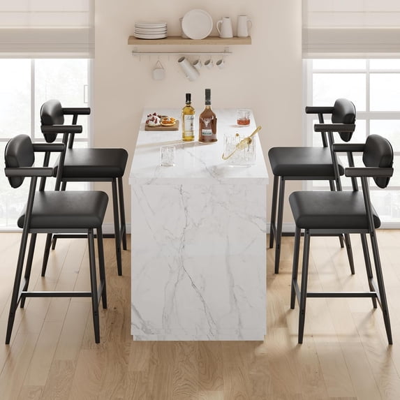 Rugerasy 26Inch Bar Stools Set of 4,Adjustable Swivel Barstools,Faux Leather Bar Chairs,UpholsteRed Counter Height with Soft Backrest for Kitchen Island,Black