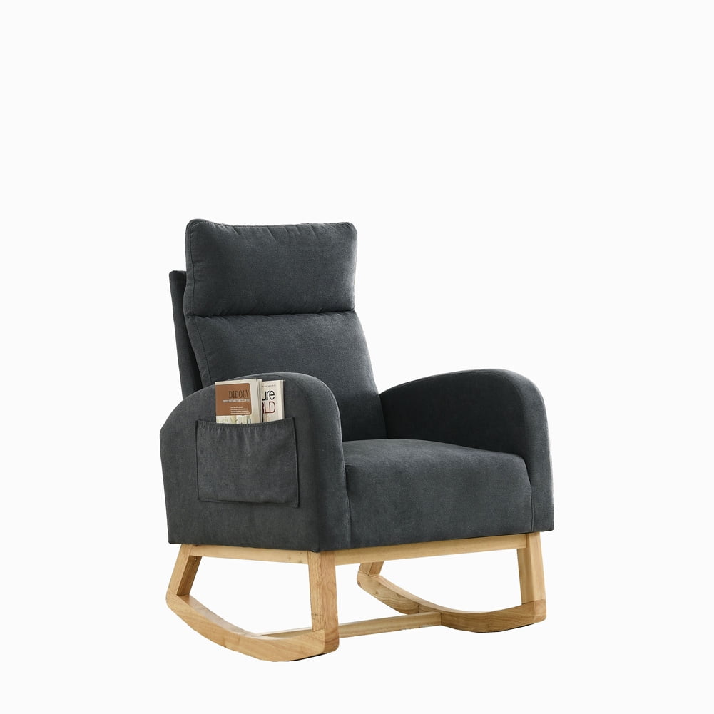 Rugerasy 27.6"W Accent Rocking Chair, Modern Upholstered Rocker Armchair For Nursery, Lounge Chair With 2 Side Pocket, High Backrest, Armrests For Living Room Bedroom