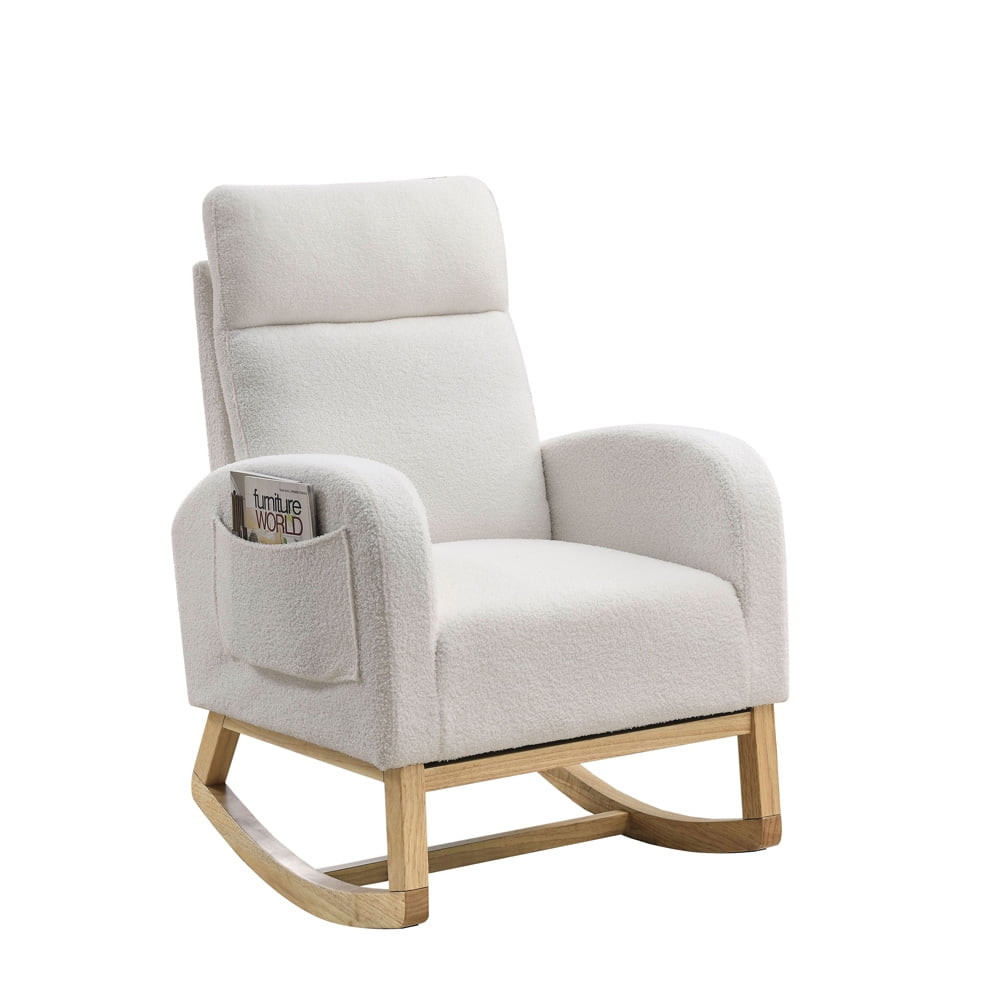 Rugerasy 27.6"W Accent Rocking Chair, Modern Upholstered Rocker Armchair For Nursery, Lounge Chair With 2 Side Pocket, High Backrest, Armrests For Living Room Bedroom
