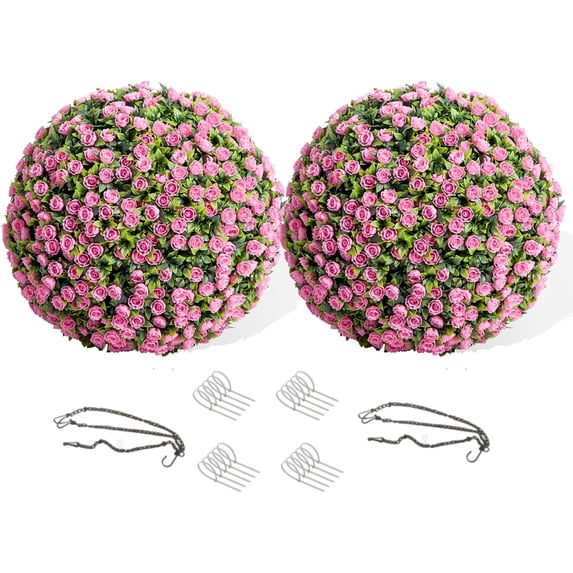 Rugerasy 2PC 17.7 Inch Topiary Balls,Artificial Topiary Flower Balls for Home Outdoor and Indoor Decor,Pink