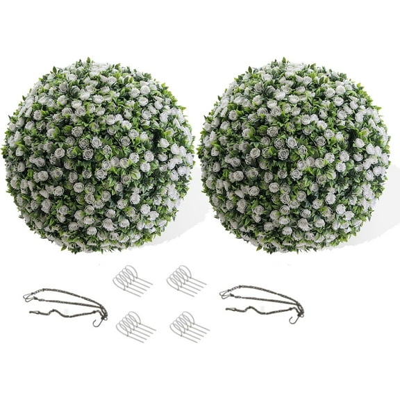 Rugerasy 2PC 17.7 Inch Topiary Balls,Artificial Topiary Flower Balls for Home Outdoor and Indoor Decor,White