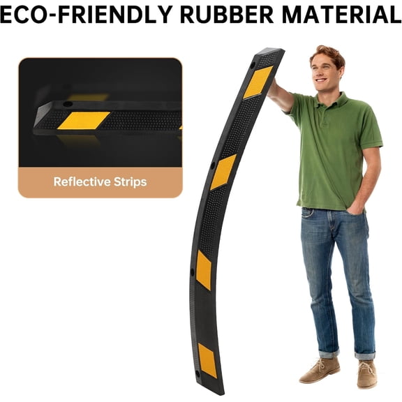 Rugerasy 2PC-72" Parking Stoppers for Garage,Heavy Duty Rubber Parking Curb with Reflective Stripe,Garage Floor Wheel Stopper for Car Vehicles Truck,Installation Kit Included
