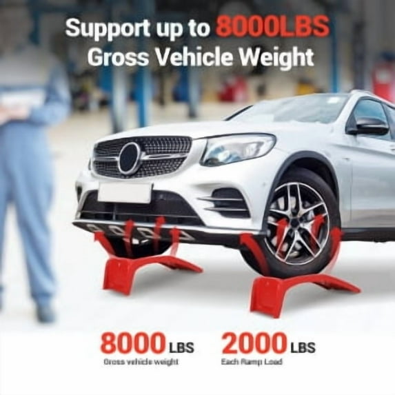 Rugerasy 2PC 8 inches Capacity 8000 LBS Solid Steel Car Ramp Set,Heavy Duty Auto Truck Ramps for Oil Change and Car Repair,Ideal for Easy Home Garage Maintenance,Red