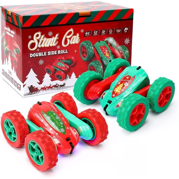 Rugerasy 2PC Remote Control Car,2.4Ghz RC Stunt Car,High Speed Rock Crawler Vehicle,360 Rotating 4WD Off Road Double Sided Rotating Tumbling,Red+Green