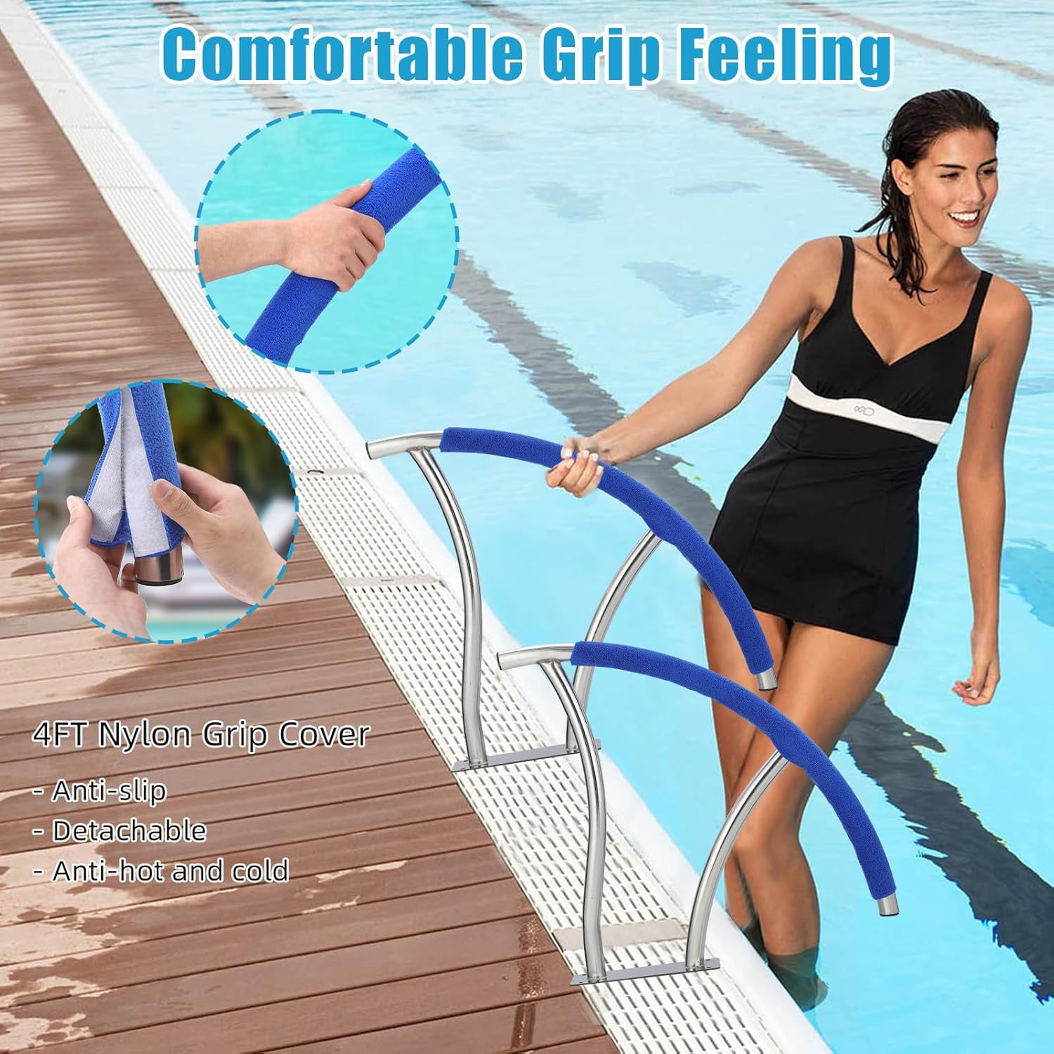 Rugerasy 2pcs Pool Rails,Pool Handrails for Inground Pool,304 Stainless ...