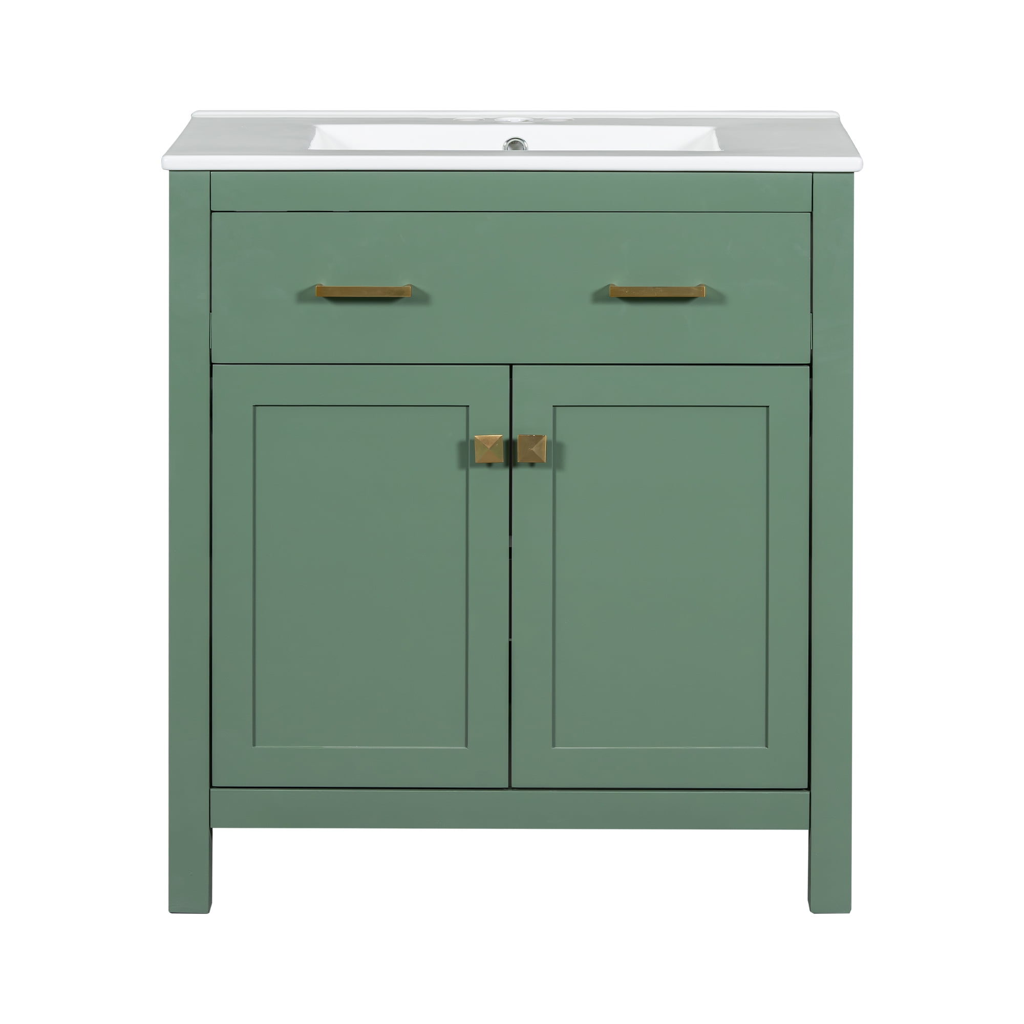 Rugerasy 30" Bathroom Vanity, Bathroom Storage locker With Ceramic Sink, Solid Wood Frame locker With Flip-out Drawer, 2 locker Doors, Shelf