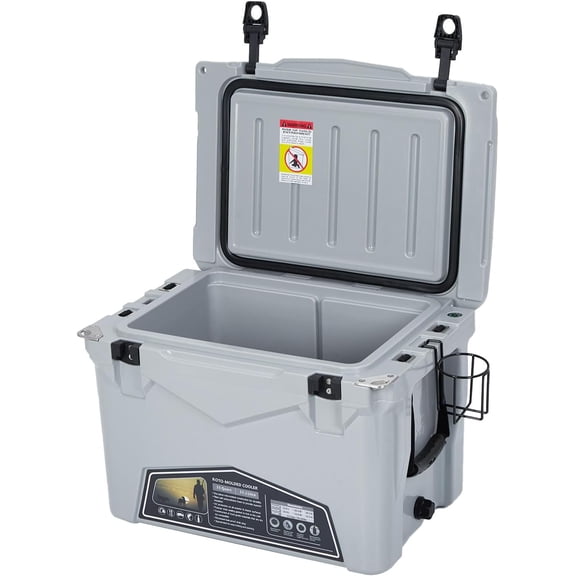 Rugerasy 35 QT Rotomolded Hard Cooler,Portable Ice Chest with 5-Day Ice Retention,Cup Holder & Bottle Openers,Heavy Duty Insulated Cooler Box,Cold Gray