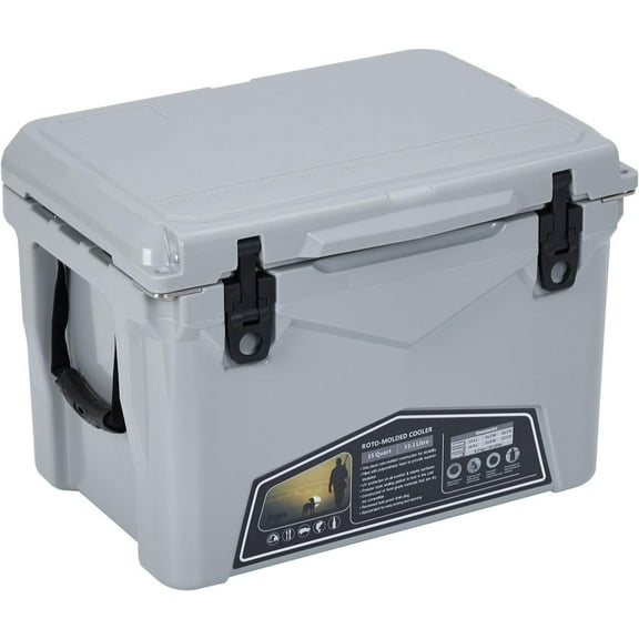 Rugerasy 35 QT Ultra-Light Hard Cooler,Insulated Portable Ice Chest with Heavy Duty Handle & Drain Outlet,Ice Retention Cooler for Camping,Picnic,Cold Gray