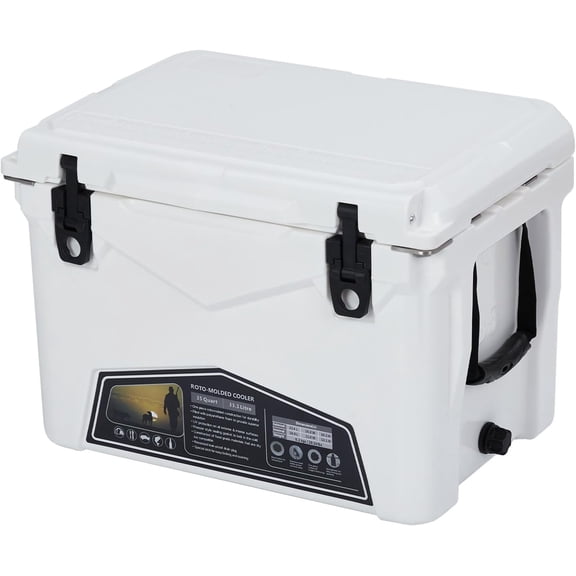 Rugerasy 35 QT Ultra-Light Hard Cooler,Insulated Portable Ice Chest with Heavy Duty Handle & Drain Outlet,Ice Retention Cooler for Camping,Picnic,White