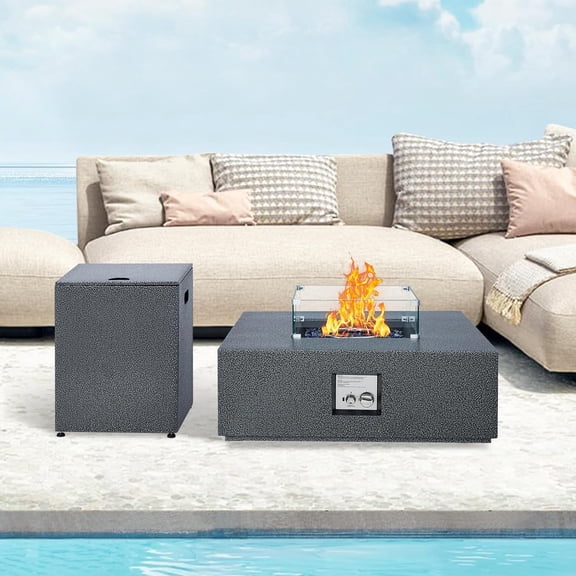 Rugerasy 36 InchFire Pit Table,50,000 BTU Outdoor Patio Heater with Wind Guard & Cover,Convertible Dining Table for Deck,Backyard,Garden,Wind-Resistant & Auto Ignition,Black Silver