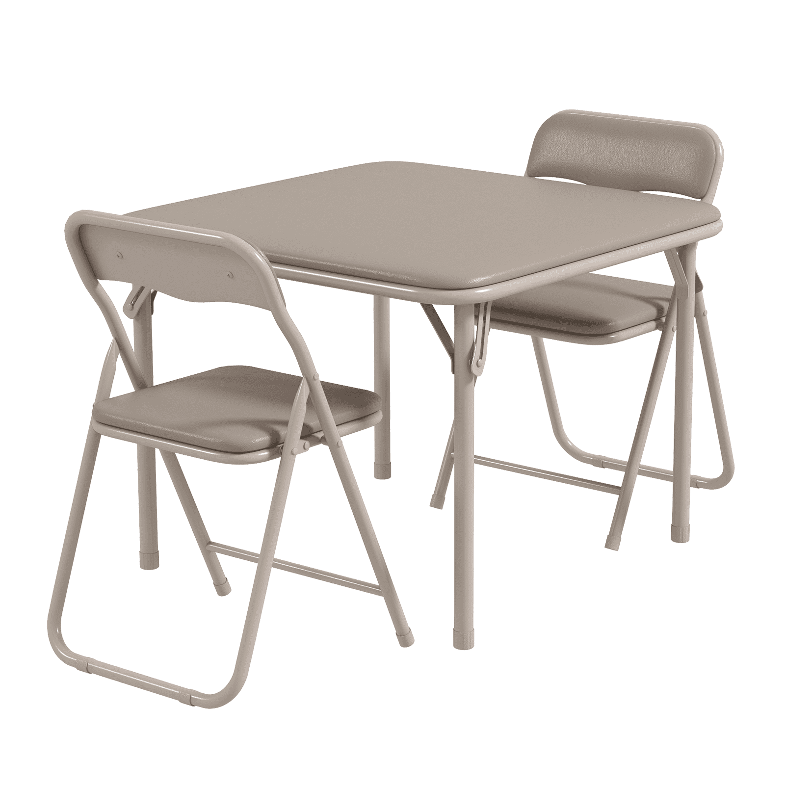 Rugerasy 3PC Folding Upholstered Table and Chair, Square Card Table and Chair Set with Pu Soft Cushion, Metal Frame Activity Table and Chairs Set for Daycare and Classroom,Beige