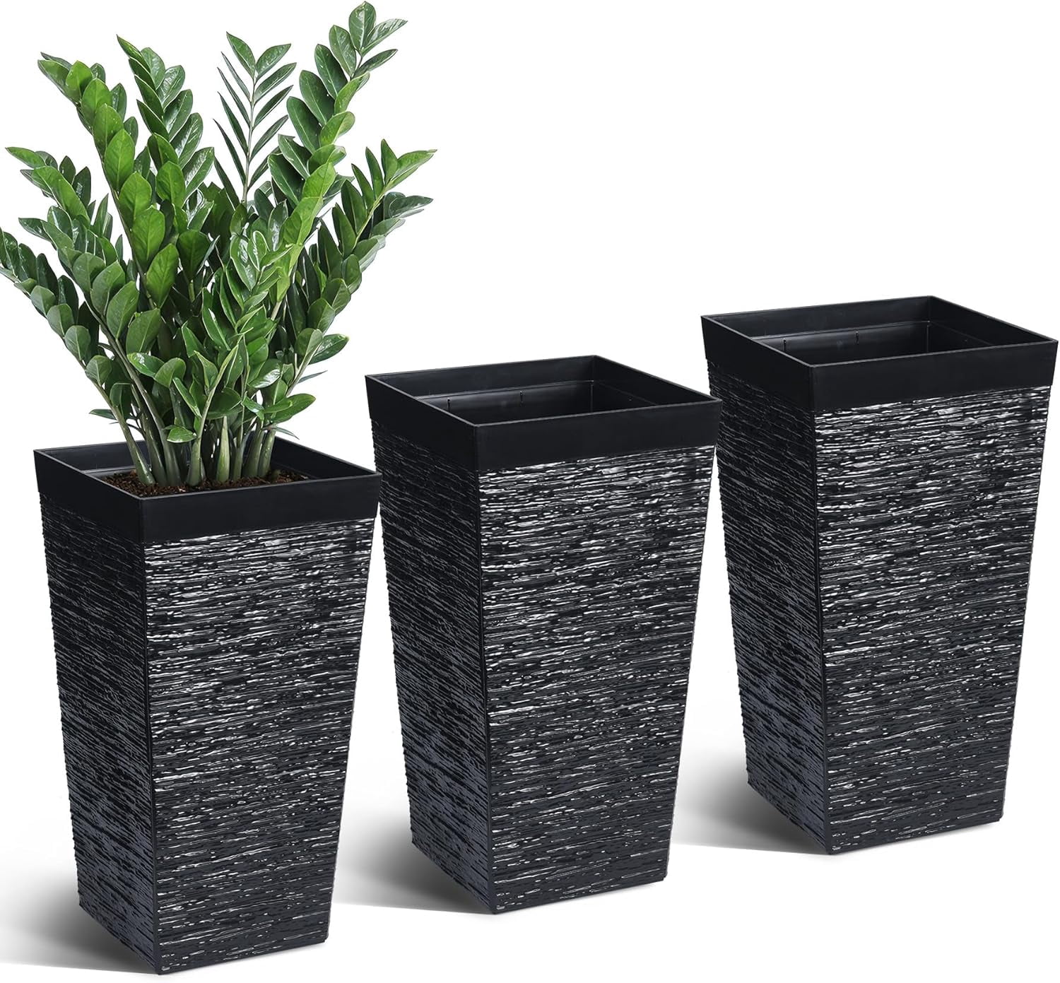 Rugerasy 3PC Rectangle Planters,Large Outdoor Plant Pots with Drainage ...