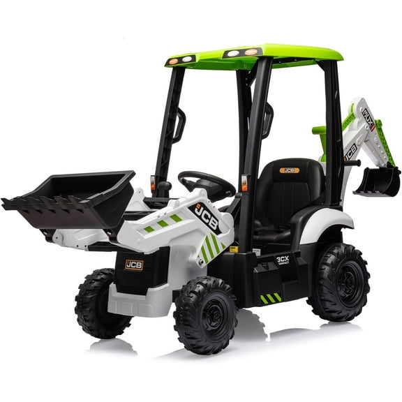 Rugerasy 4 in 1 Ride On Excavator, 12V with Remote Control, Green