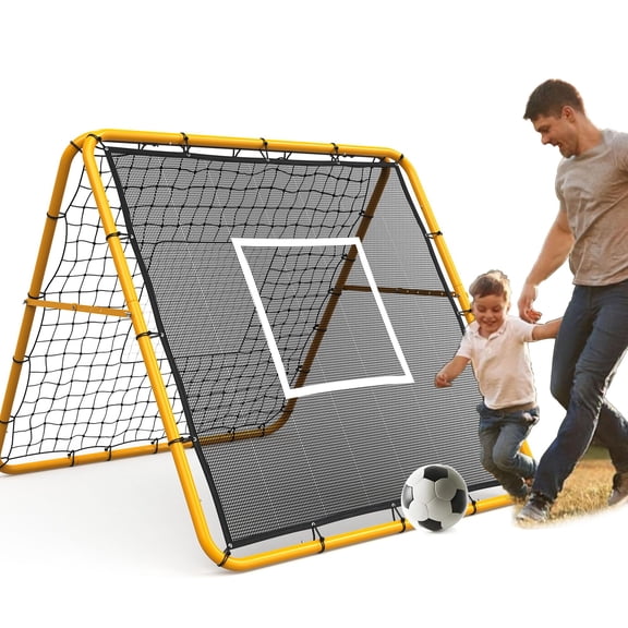Rugerasy 4 x 4 ft Double-Sided Soccer Rebound Net,PitchBack Baseball Softball Rebounder,Adjustable Multi-Sport Rebounder Net for Soccer,Baseball,and Softball,Yellow