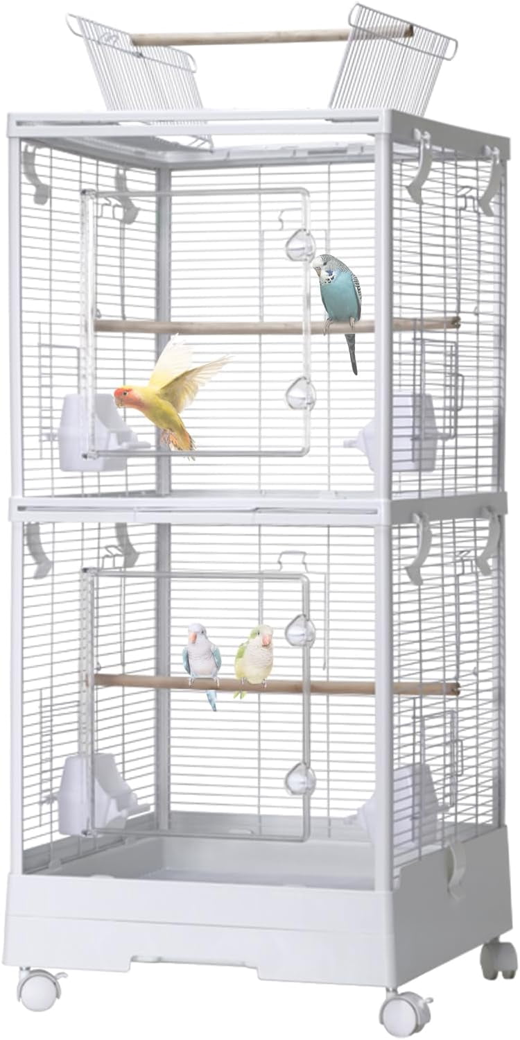 Rugerasy 40Inch Flight Bird Cage,Parakeet Cages with Rolling Stand & Wheels,Wide Birdcage,White