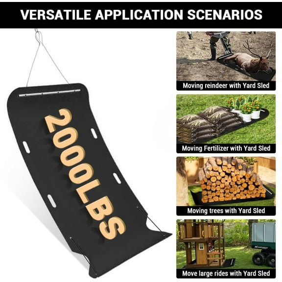 Rugerasy 47 x 110inch Large Yard Drag Sled,1/8 HDPE Thickened 2000 Lbs Capacity Heavy Duty Multipurpose Utility Sled with Pull Cables,Drag Mat for Lawn,Easy to Assembly,Black