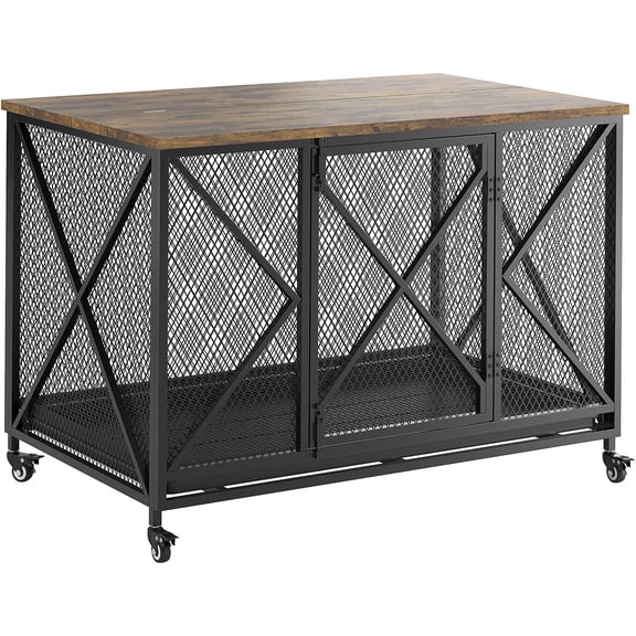 Rugerasy 48 Inch Multi-Functional Indoor Pet House Side End Table,Large Dog Crate Furniture with Flip Top,Heavy Duty Dog Cage with Wheels for Large Medium Small Breeds,Black