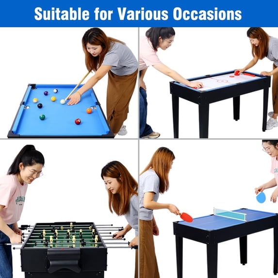 Rugerasy 5 in 1 Multi-Game Table,Combo Game Table with Billiards,Push Hockey,Foosball,Ping Pong,Basketball for Adults,Portable Multi Game Combination Table Set for Home,Game Room,Black/blue
