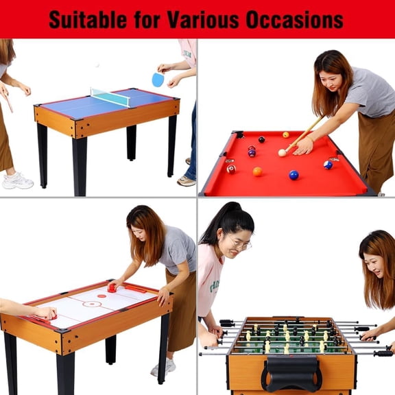 Rugerasy 5 in 1 Multi-Game Table,Combo Game Table with Billiards,Push Hockey,Foosball,Ping Pong,Basketball for Adults,Portable Multi Game Combination Table Set for Home,Game Room,Brown/Red