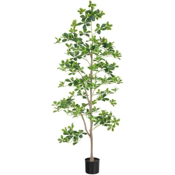 Rugerasy 5.9FT Artificial Schefflera Tree,Faux Trees Indoor With Planter,Fake Schefflera Tree With Natural Trunk And Realistic Leaves For Home Decor,180cm