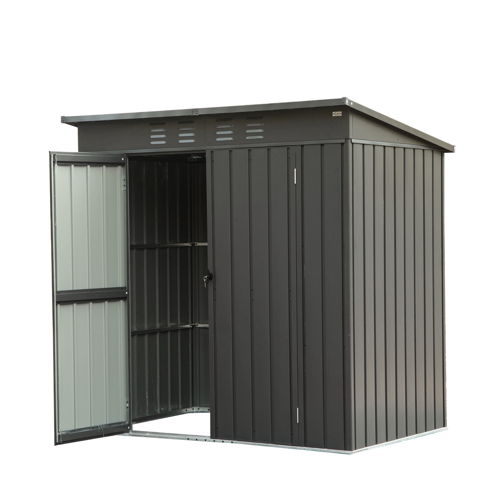 5'x3' Black Galvanized Steel Outdoor Storage Shed with Air Vents