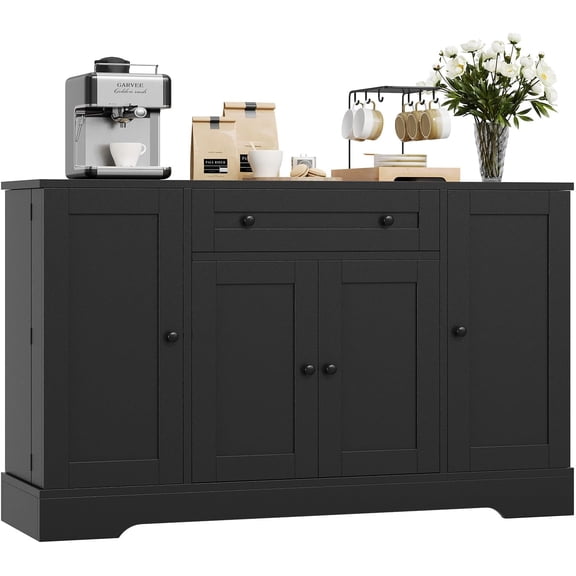 Rugerasy 55 in Wood Coffee Bar Cabinet with Drawer,Modern Sideboard Buffet Cabinet with Storage,Shelves & Door Shelves,Buffet Table Credenzas for Kitchen,Black