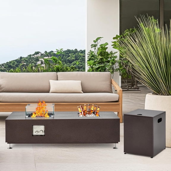 Rugerasy 56 InchOutdoor Fire Pit Table,50,000 BTU Gas Fire Pit Table,Sturdy Steel Design with Anti-Rust Finish,Includes Wind Guard,Glass Beads & Rain Cover for Patio and Yard,Bronze